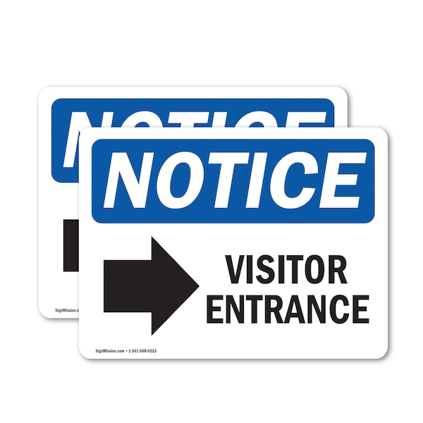 Signmission Visitor Entrance Right Arrow Sign, Vinyl Decal, 14in W x 10in L, 2PK OS-2PACK-NS-D-1014-L-18880 - main